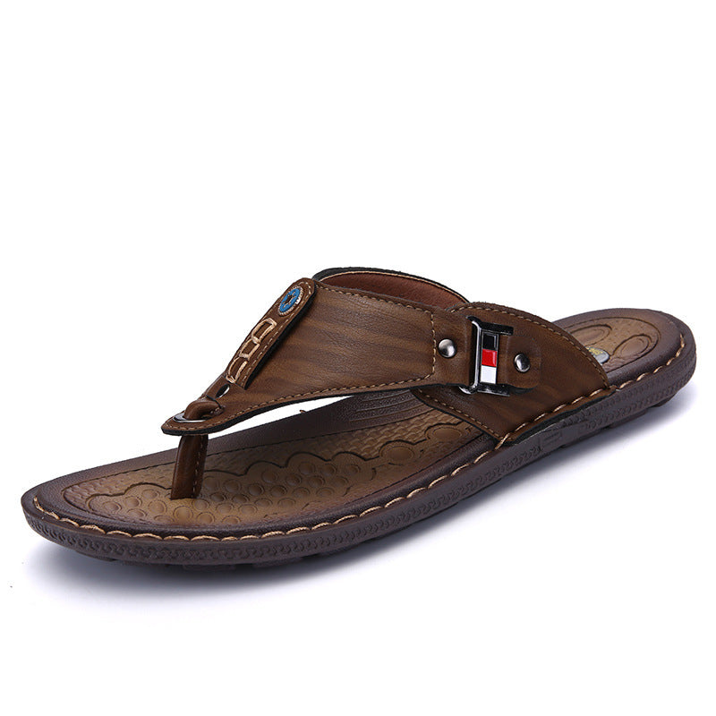 Men's Leather Flip Flops Flat Flip Flops Beach Sandals