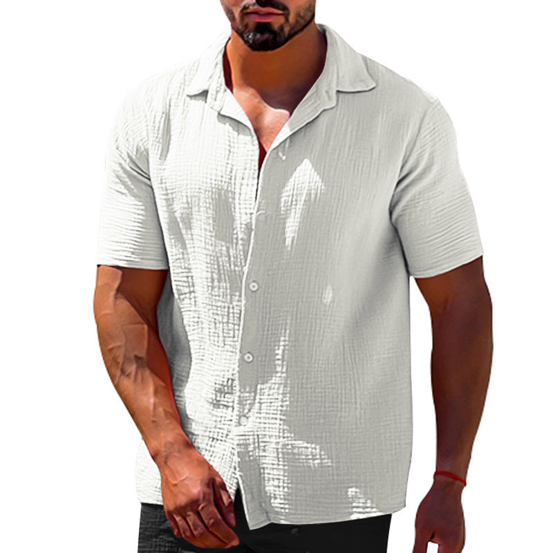 Solid Color Short Sleeve Button Men's Linen Shirts