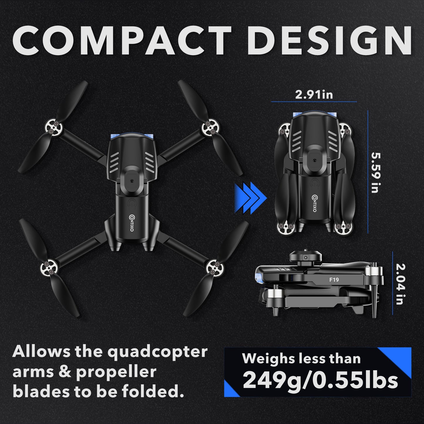 F19 Drone with 1080P Camera, foldable, Follow Me, Waypoint Fly