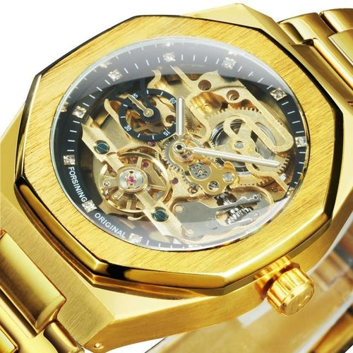 Tourbillion Mechanical Watch for Men Automatic Steel Strap Skeleton