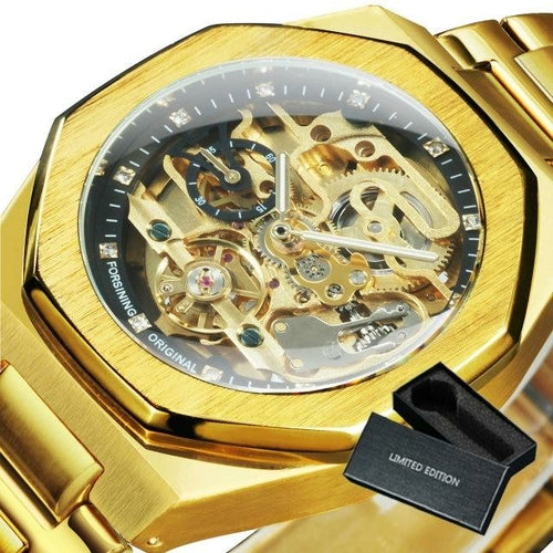 Tourbillion Mechanical Watch for Men Automatic Steel Strap Skeleton