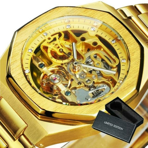 Tourbillion Mechanical Watch for Men Automatic Steel Strap Skeleton