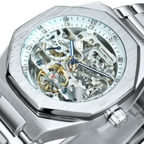 Tourbillion Mechanical Watch for Men Automatic Steel Strap Skeleton