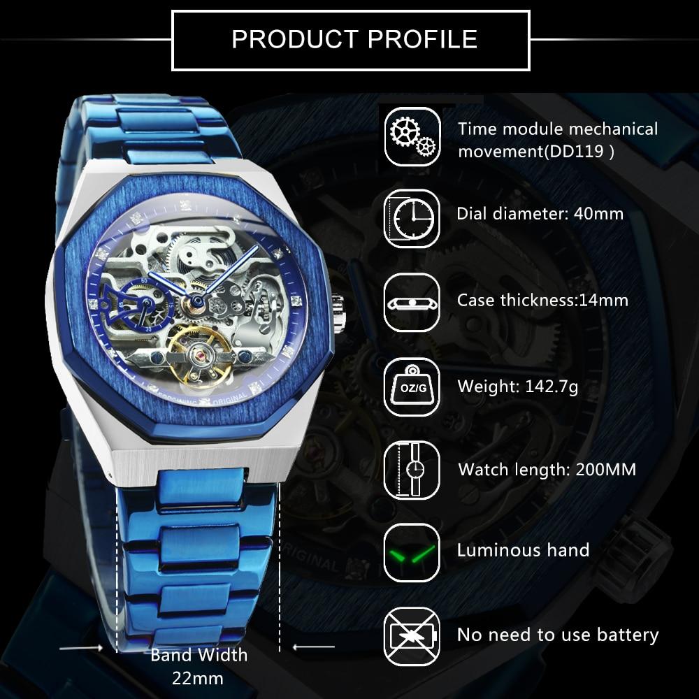 Tourbillion Mechanical Watch for Men Automatic Steel Strap Skeleton