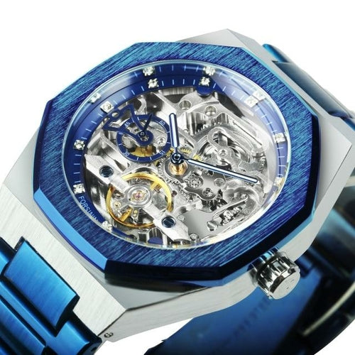 Tourbillion Mechanical Watch for Men Automatic Steel Strap Skeleton