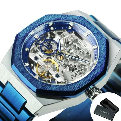 Tourbillion Mechanical Watch for Men Automatic Steel Strap Skeleton