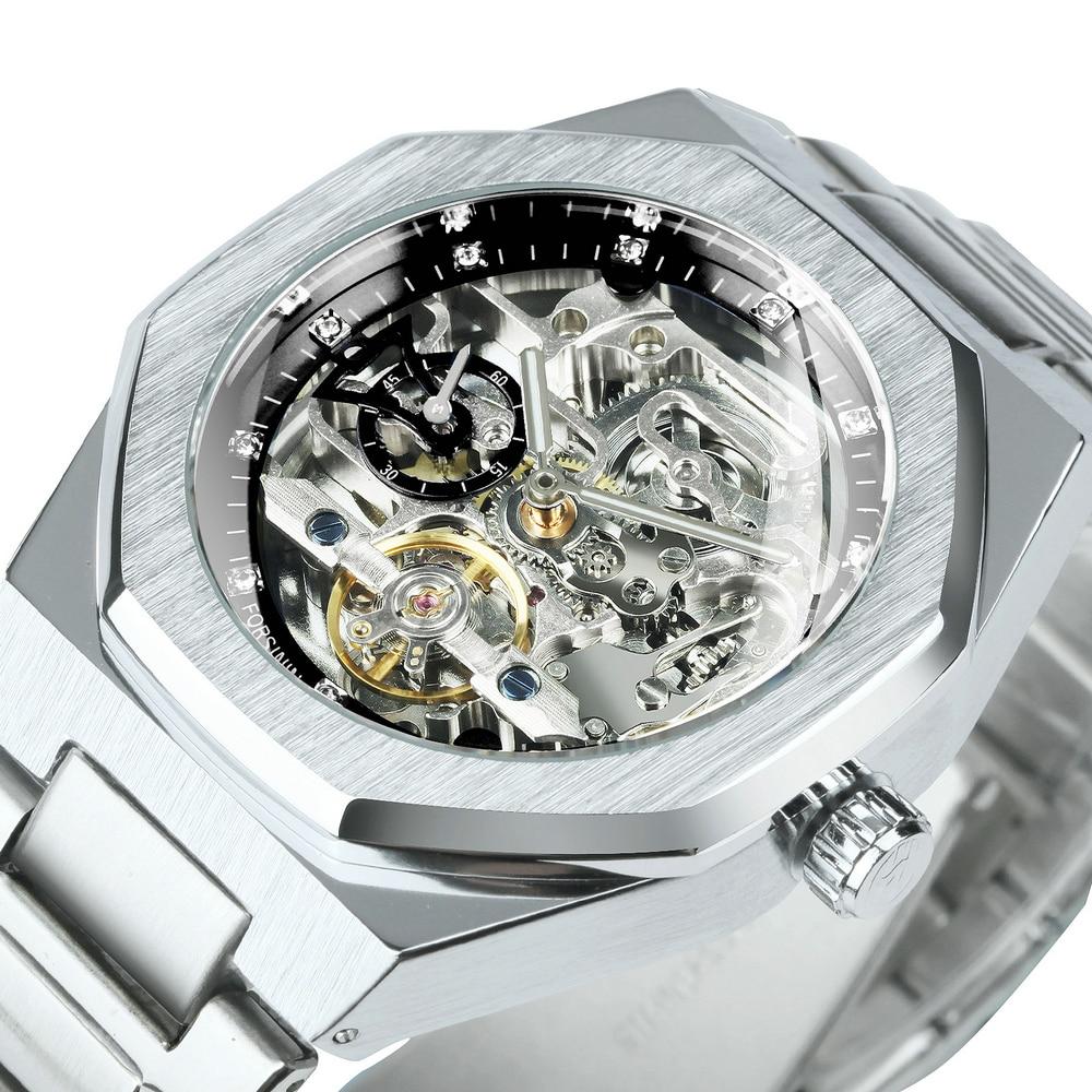 Tourbillion Mechanical Watch for Men Automatic Steel Strap Skeleton