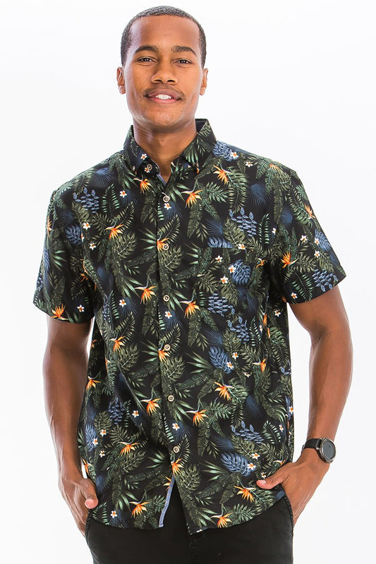 Hawaiian Print Button Down Shirt